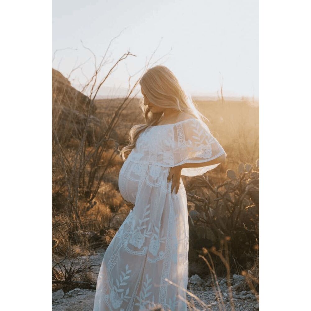 SOLD Born Leon Off Shoulder White Floral Lace Boho Maxi Dress Medium NWT - Picture 9 of 9